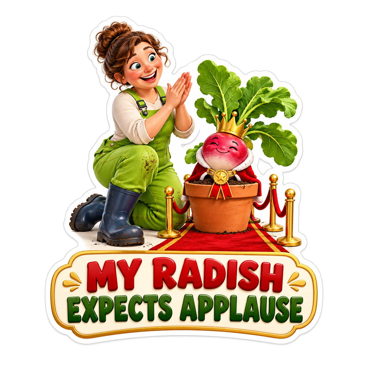 Woman Applauding Crowned Radish Art Vinyl Decal Stickers