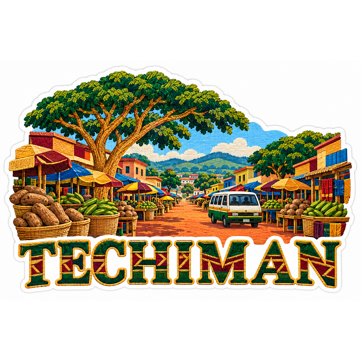 Techiman Produce Market and Large Shade Tree Vinyl Decal Stickers