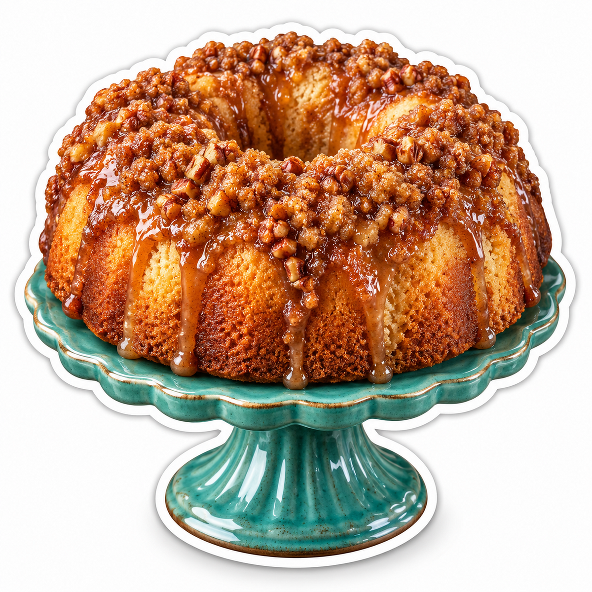 Crumb Topped Ring Cake on Teal Pedestal Vinyl Decal Stickers