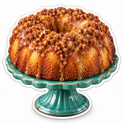Crumb Topped Ring Cake on Teal Pedestal Vinyl Decal Stickers