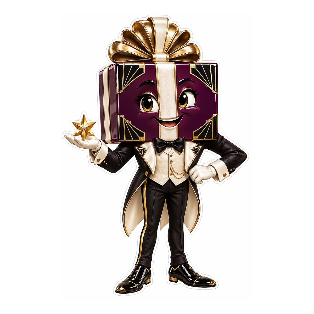 Burgundy Gift Box in Black Tuxedo Vinyl Decal Stickers