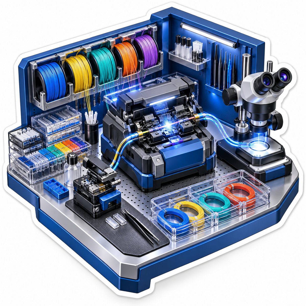 Blue Optical Fiber Workbench Miniature Art Vinyl Decal Stickers