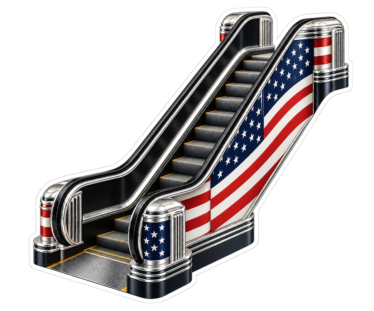 USA Flag Black Silver Escalator Vinyl Decal Stickers