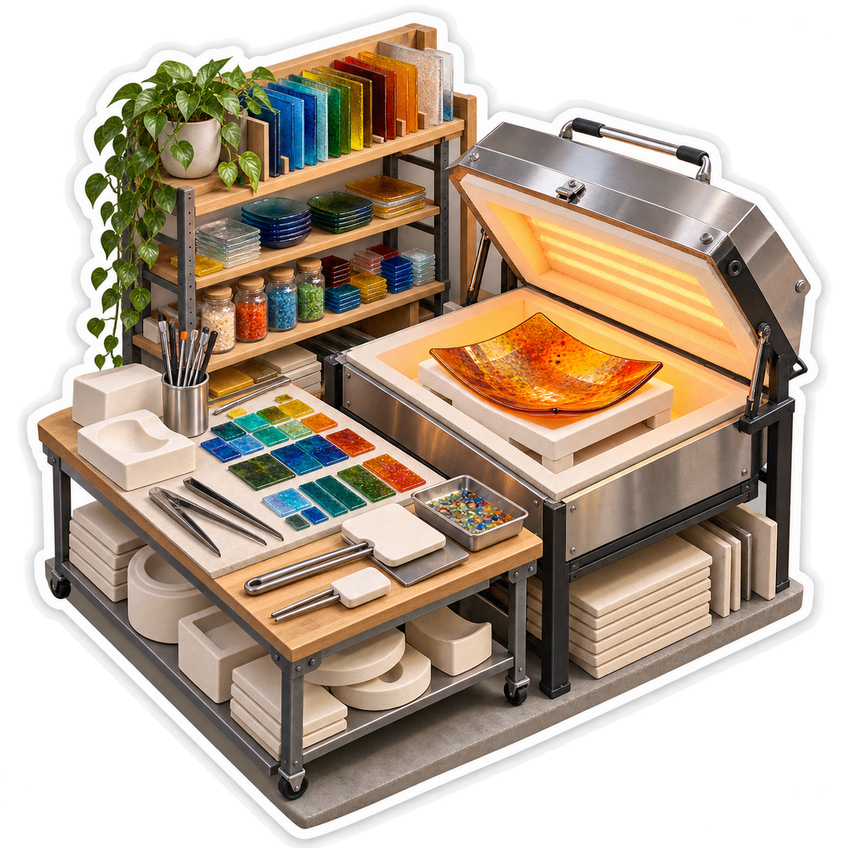 Glass Fusing Kiln With Colorful Sample Shelf Art Vinyl Decal Stickers