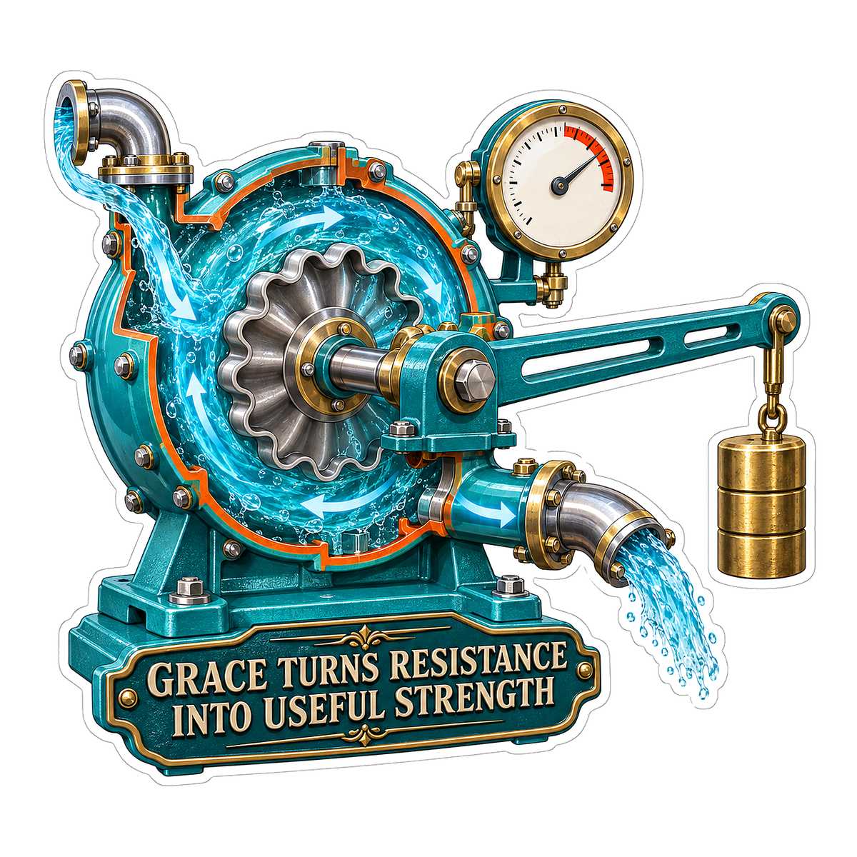 Grace Teal Water Wheel Instrument Art Vinyl Decal Stickers