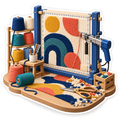 Colorful Rug Frame with Navy Tufting Tool Vinyl Decal Stickers