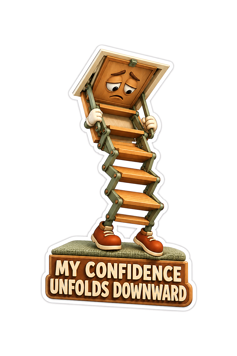 Folding Attic Ladder Mascot with Brown Shoes Vinyl Decal Stickers