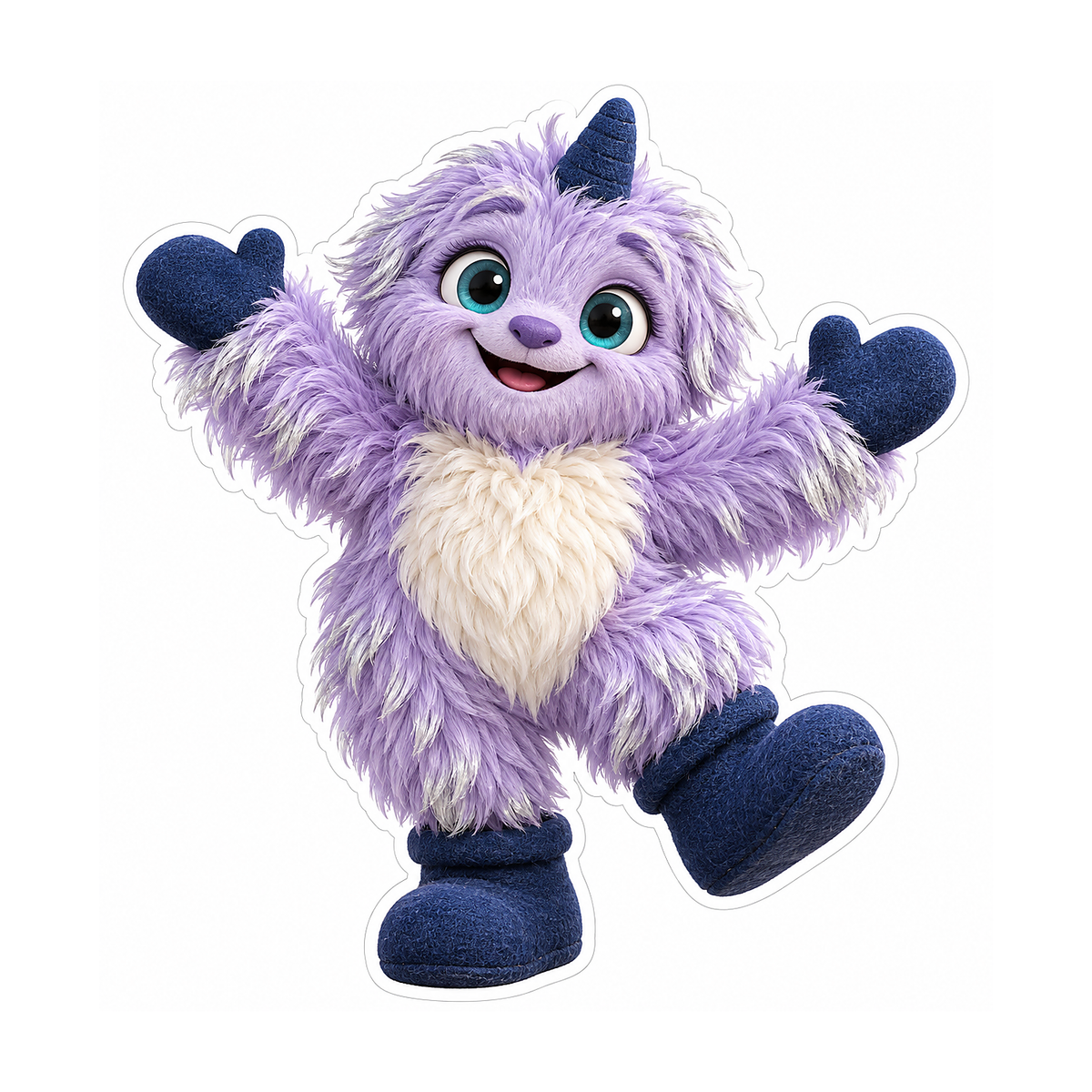 Purple Furry Monster in Blue Mittens Vinyl Decal Stickers