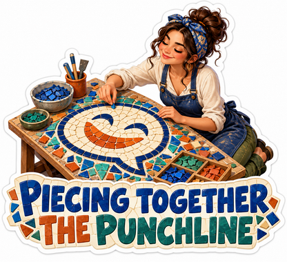 Mosaic Artist Building a Smiling Speech Bubble Vinyl Decal Stickers
