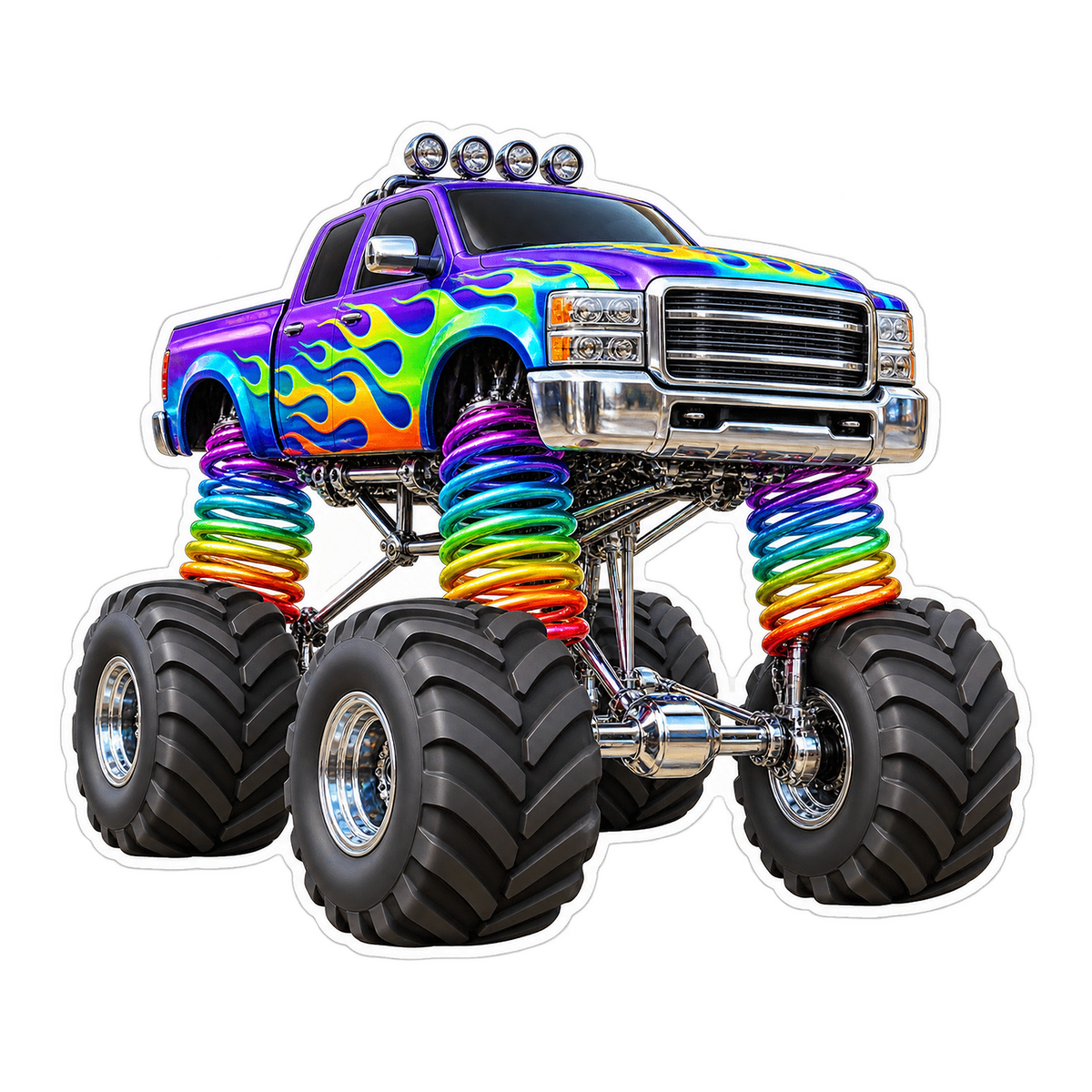 Purple Monster Truck with Rainbow Springs Art Vinyl Decal Stickers