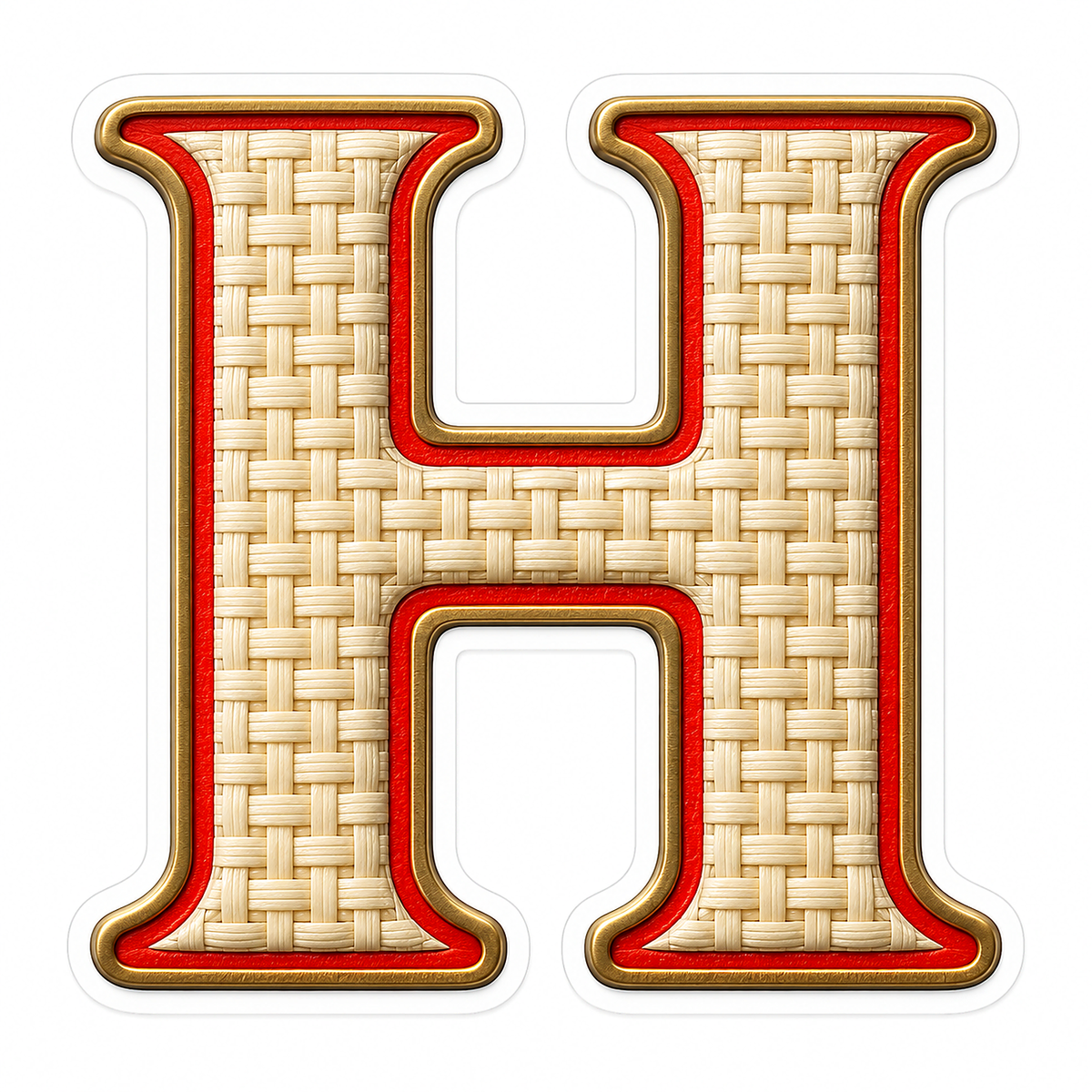 Ivory Woven Letter H with Red Trim Art Vinyl Decal Stickers