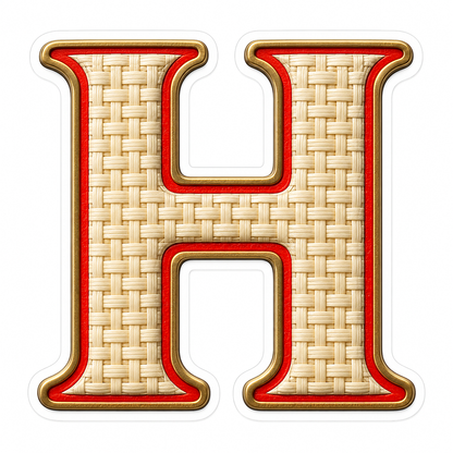 Ivory Woven Letter H with Red Trim Art Vinyl Decal Stickers