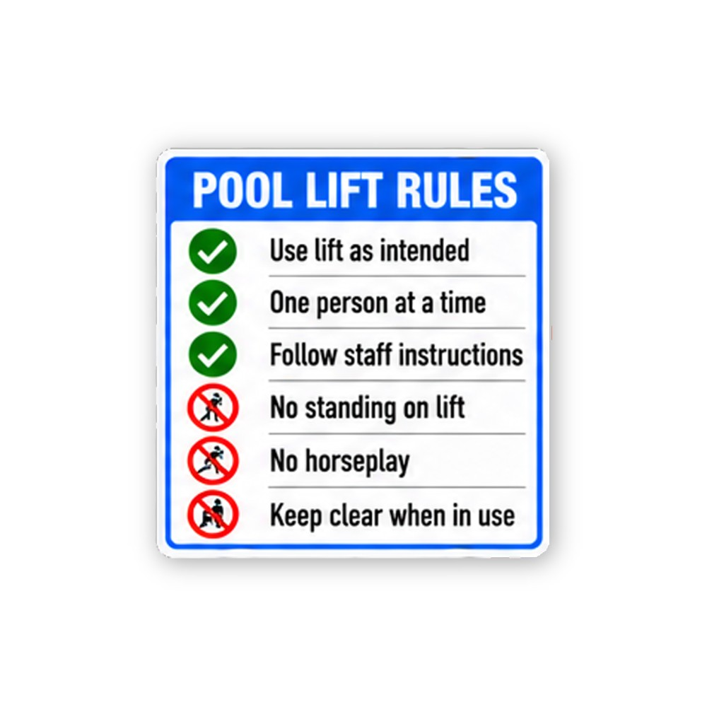 Blue Pool Lift Rules Six Icon Portrait Vinyl Decal Stickers