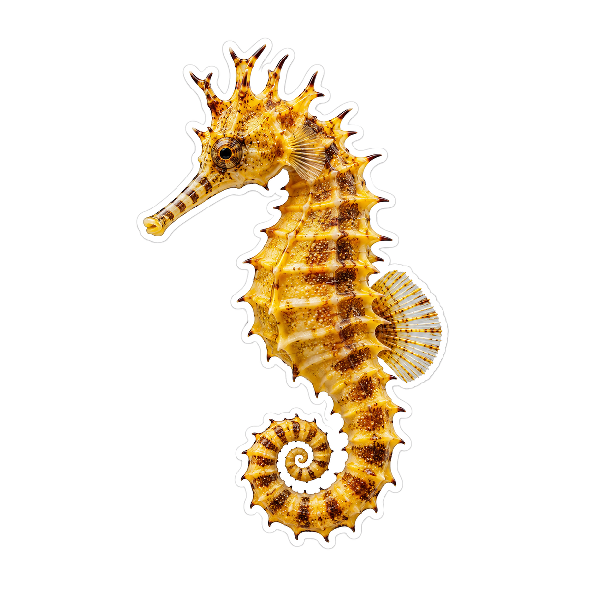 Golden Spiny Seahorse with Curled Tail Vinyl Decal Stickers