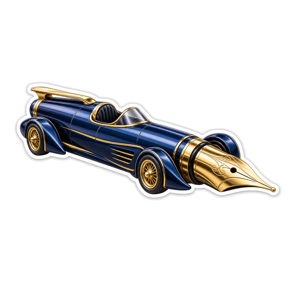 Blue Gold Fountain Pen Race Car Art Vinyl Decal Stickers