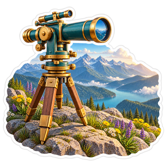 Teal Survey Telescope above Mountain Lake Vinyl Decal Stickers