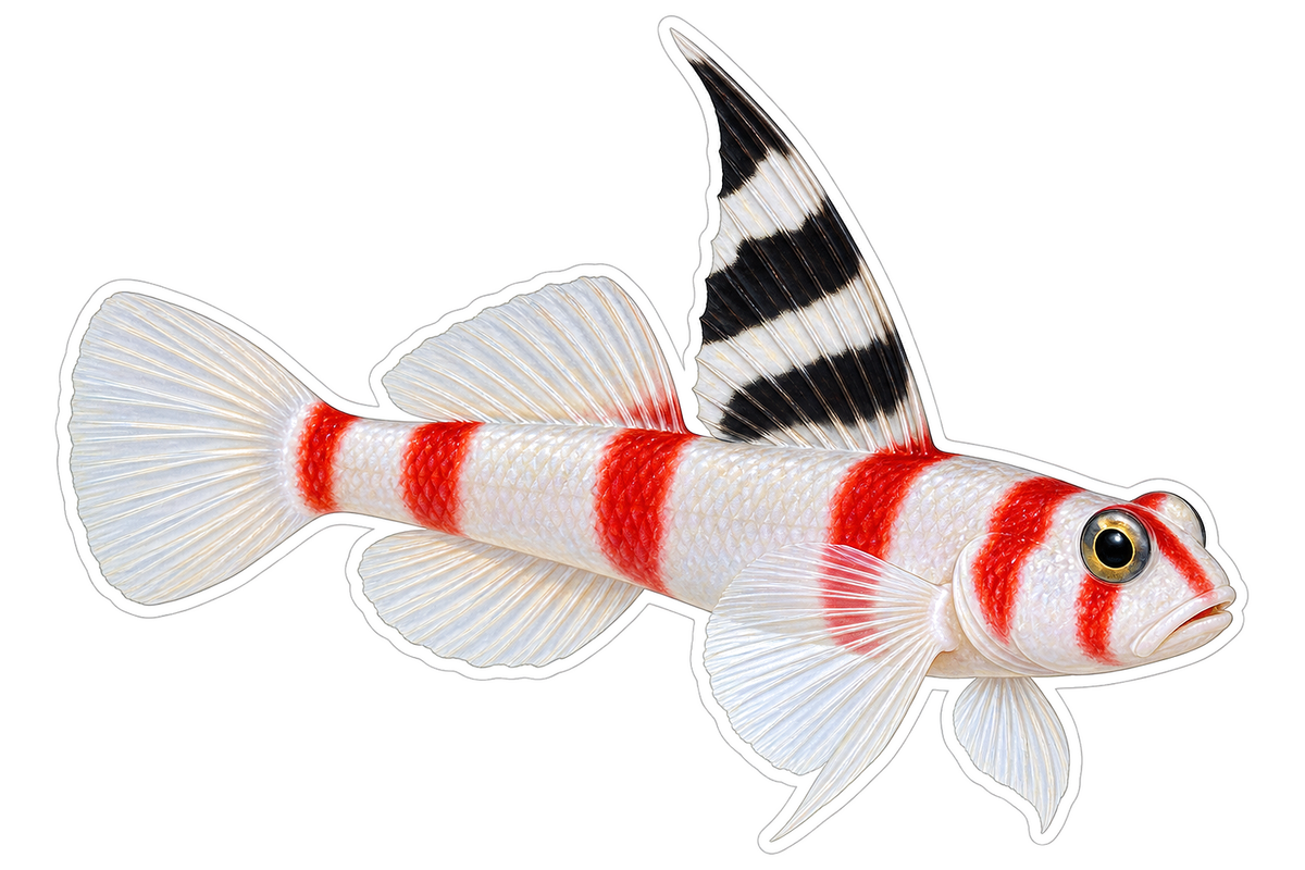 Red White Goby Tall Striped Fin Art Vinyl Decal Stickers