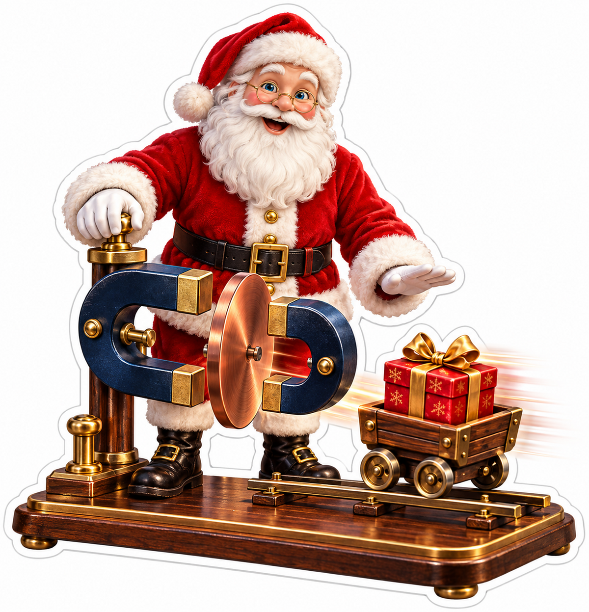Santa with a Blue Magnet Machine and Gift Cart Vinyl Decal Stickers