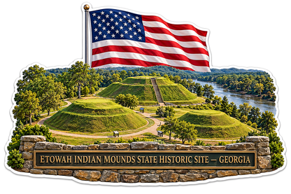 Georgia Earth Mounds and US Flag Art Vinyl Decal Stickers