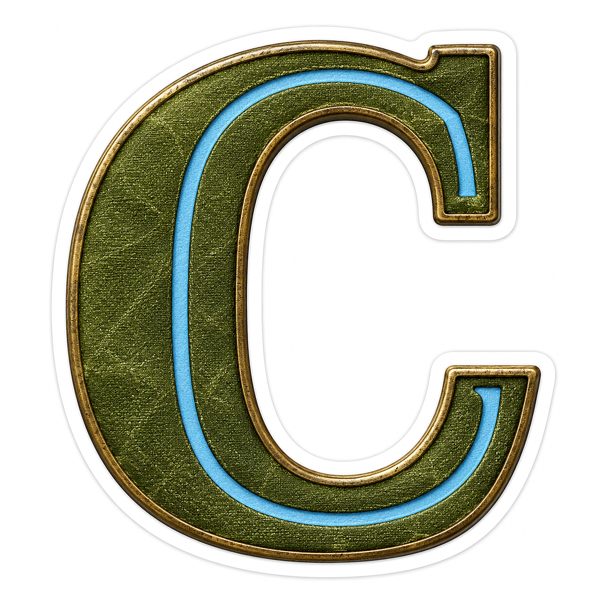 Olive Canvas Letter C with Blue Inlay Art Vinyl Decal Stickers