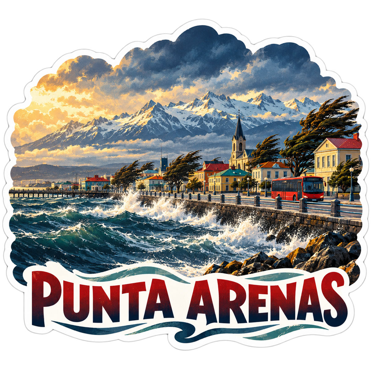 Punta Arenas Waterfront Waves Snowy Mountains Vinyl Decal Stickers
