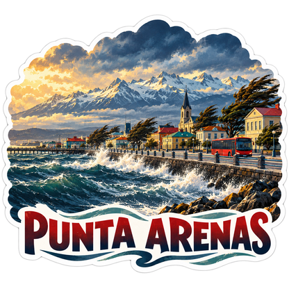 Punta Arenas Waterfront Waves Snowy Mountains Vinyl Decal Stickers
