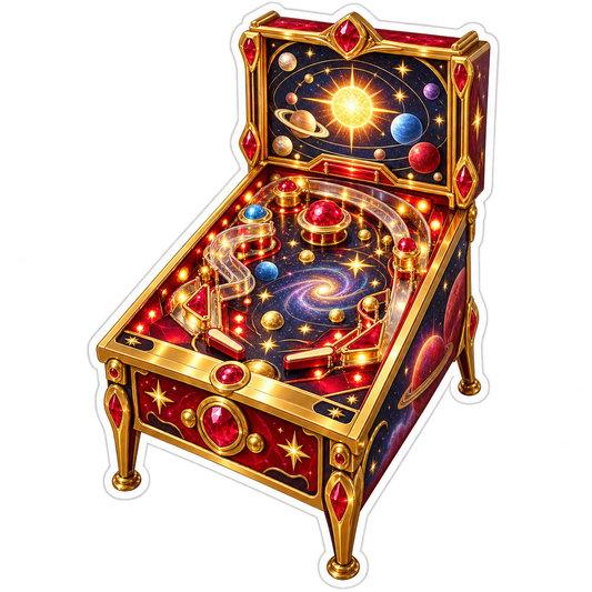Red Gold Pinball Machine With Galaxy Art Vinyl Decal Stickers