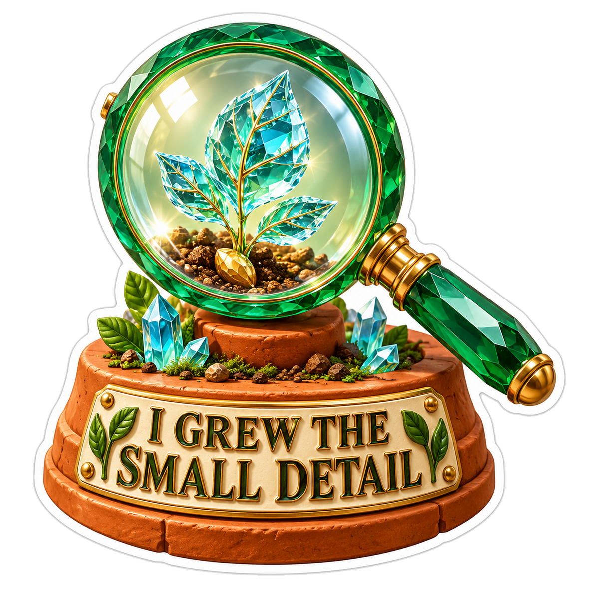 Green Magnifying Glass Leaf Humor Art Vinyl Decal Stickers