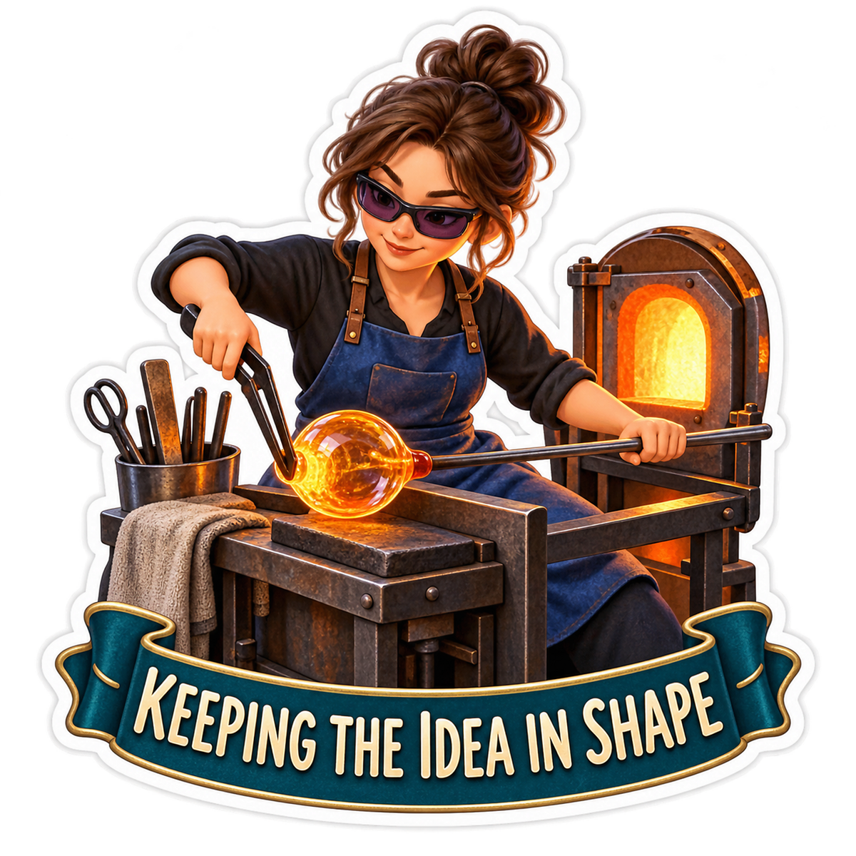 Woman Shaping Glowing Glass at Furnace Vinyl Decal Stickers