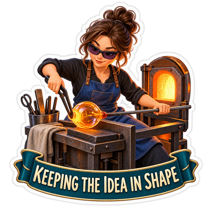 Woman Shaping Glowing Glass at Furnace Vinyl Decal Stickers
