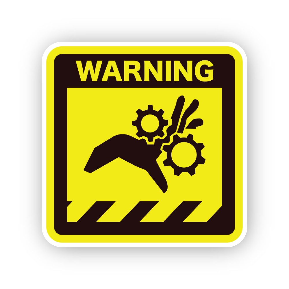 Yellow Warning Hand Between Two Gears Vinyl Decal Stickers