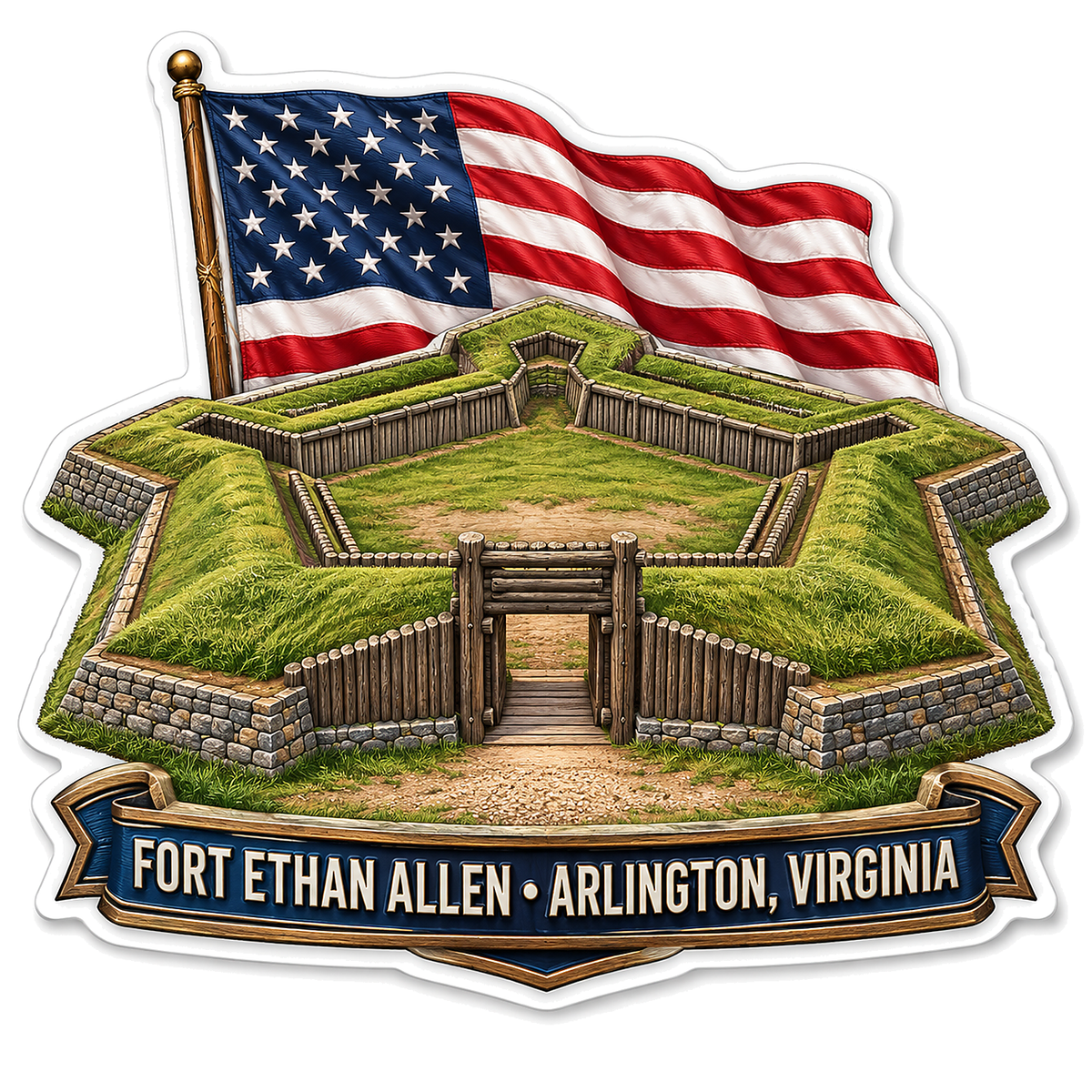 Earthen Star Fort and American Flag Art Vinyl Decal Stickers