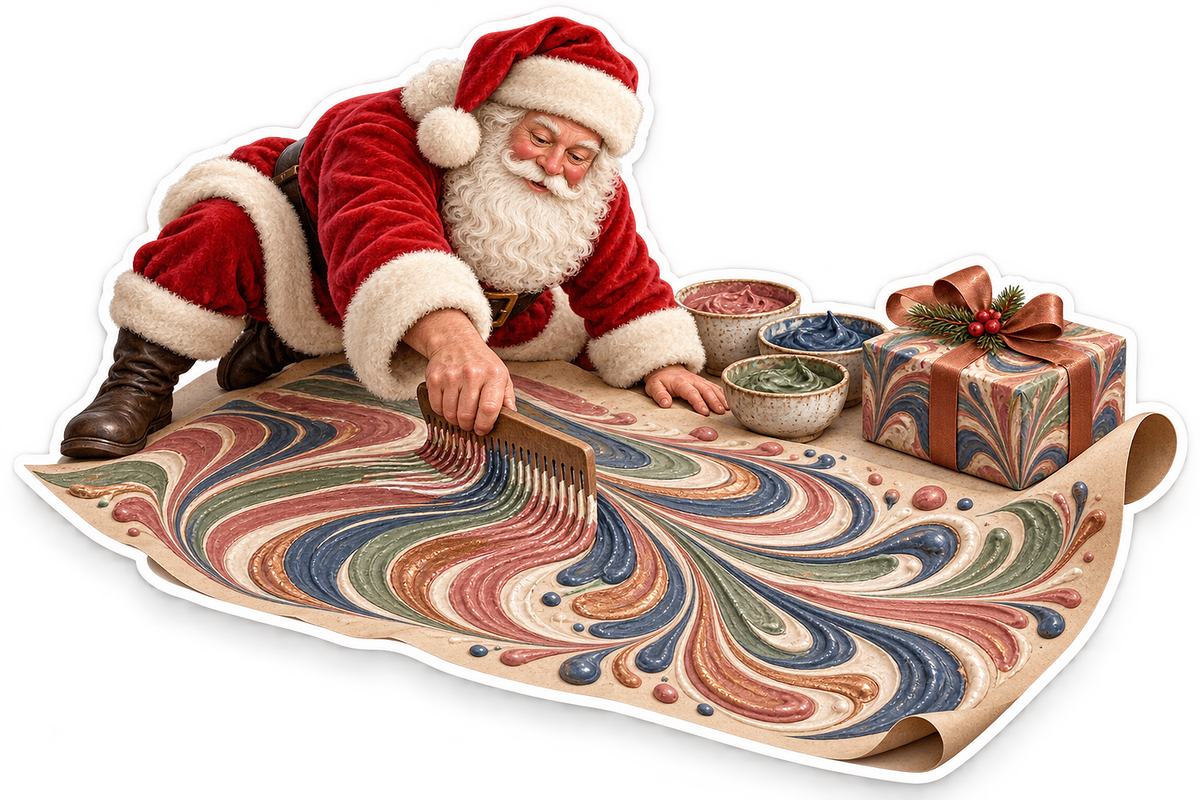 Santa Marbling Swirled Gift Paper Art Vinyl Decal Stickers