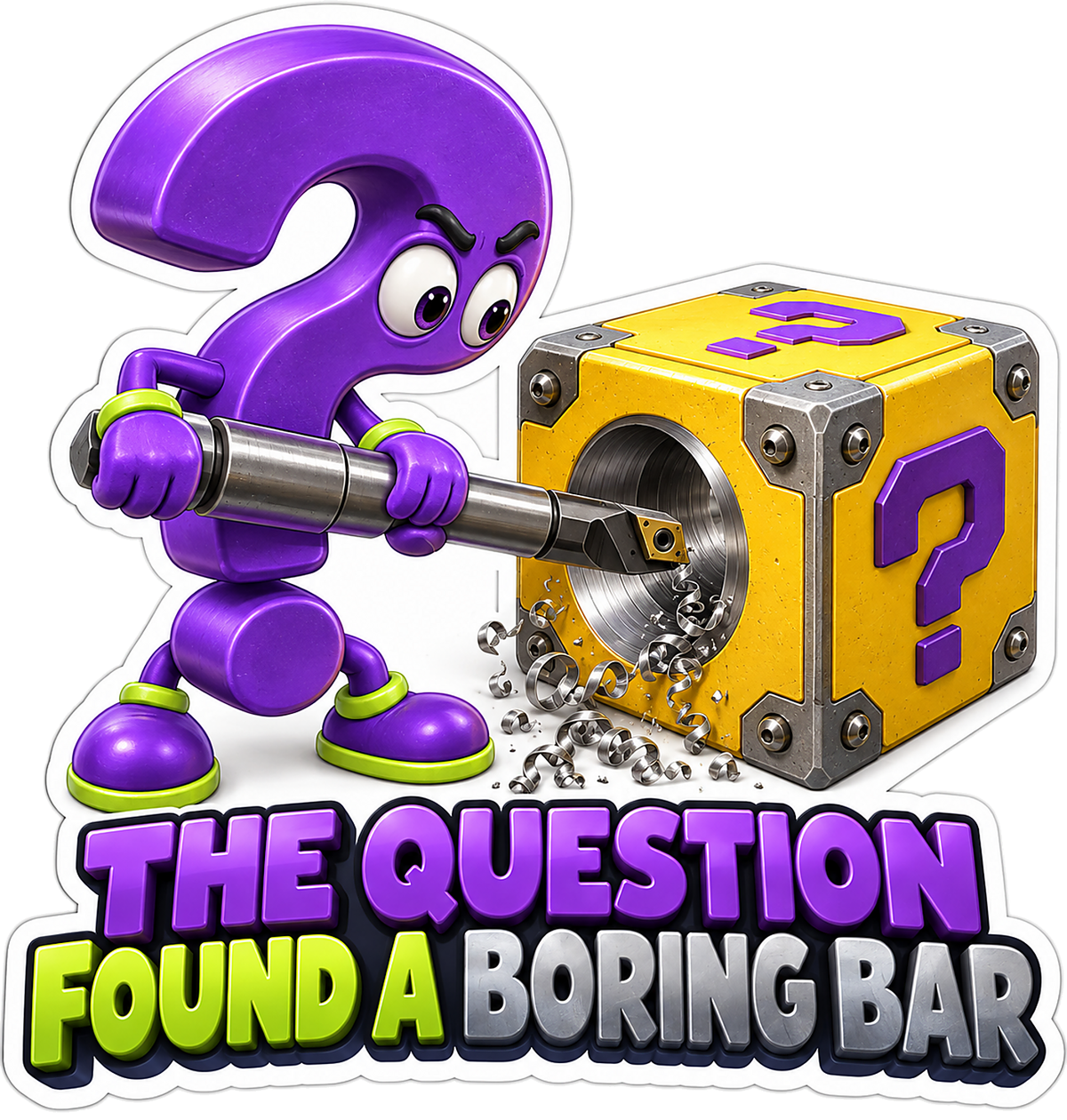 Purple Question Character Boring Yellow Cube Vinyl Decal Stickers