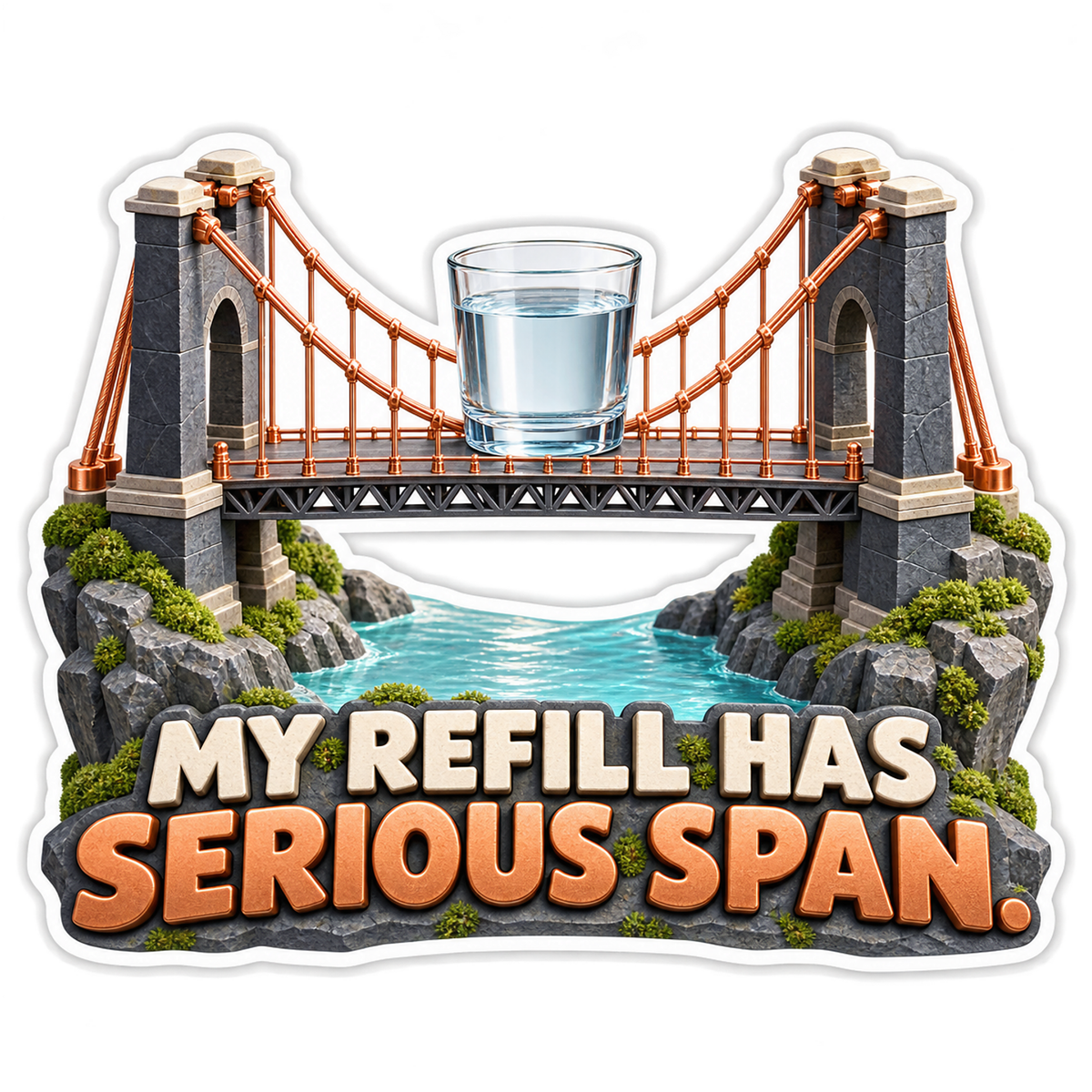 Glass of Water on Suspension Bridge Art Vinyl Decal Stickers