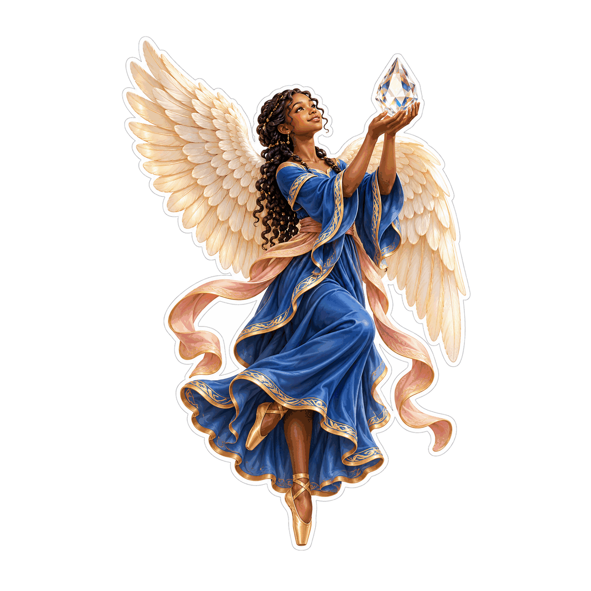 Blue Robed Angel Holding Clear Crystal Art Vinyl Decal Stickers