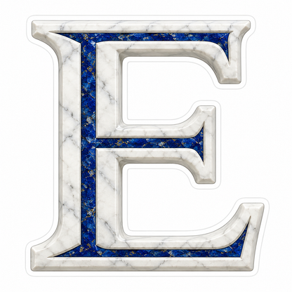 White Marble Blue Stone Inlay Letter E Art Vinyl Decal Stickers