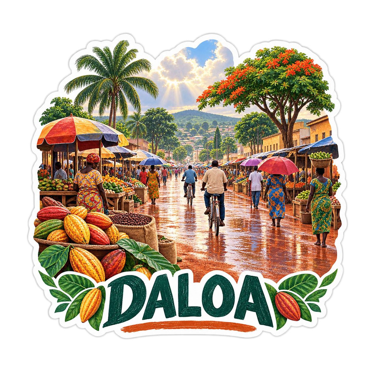 Daloa Rainy Cocoa Market Art Vinyl Decal Stickers