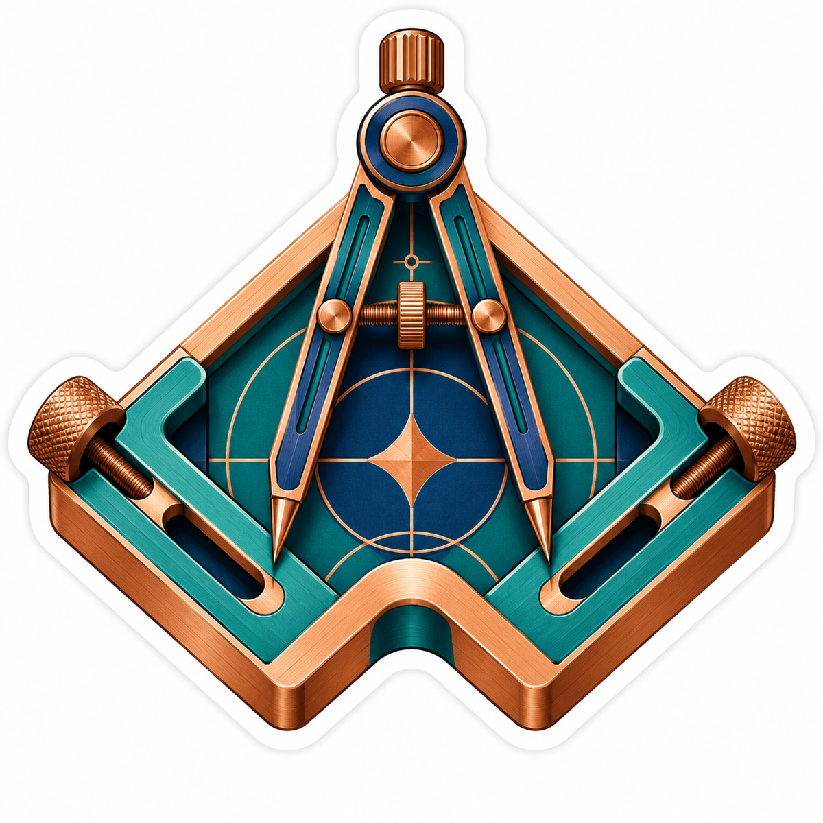 Copper Teal Corner Jig Compass Art Vinyl Decal Stickers