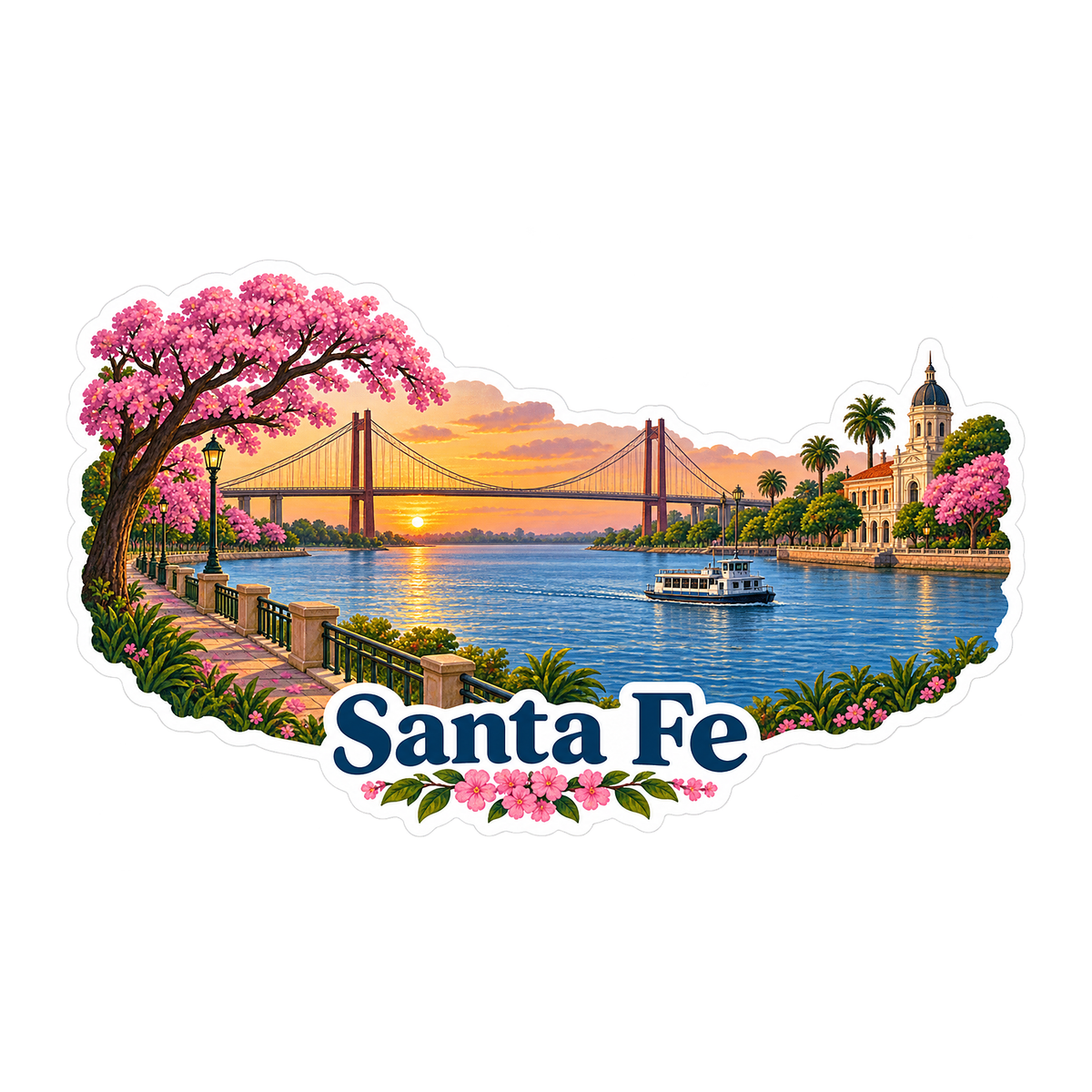 Santa Fe Sunset Bridge Blossoms Art Vinyl Decal Stickers