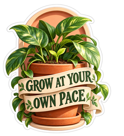 Leafy Potted Plant with Banner Art Vinyl Decal Stickers