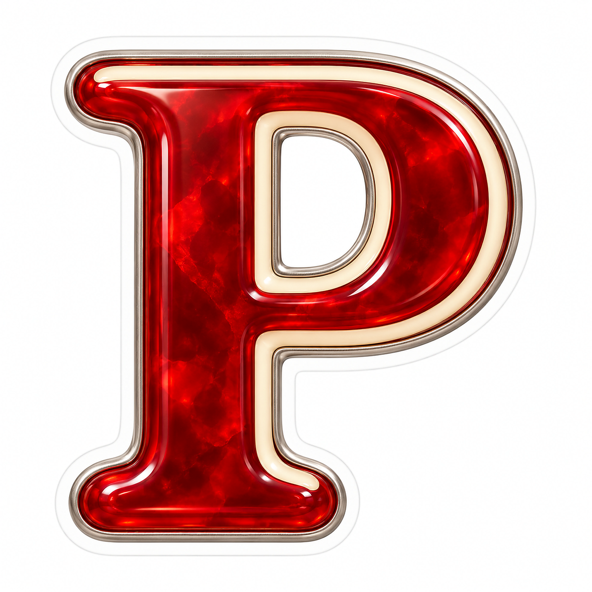 Ruby Marbled Serif Letter P with Ivory Trim Vinyl Decal Stickers