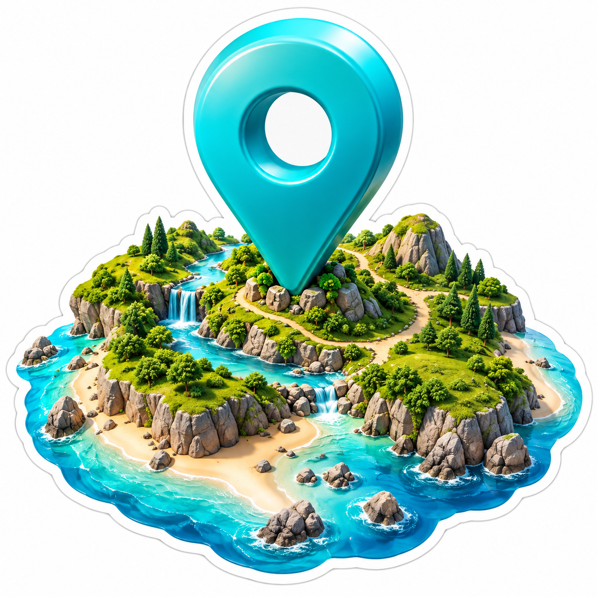 Turquoise Map Pin Above Tropical Island Art Vinyl Decal Stickers