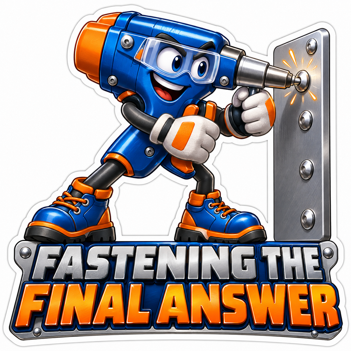 Blue Rivet Tool Character Fastening Metal Vinyl Decal Stickers