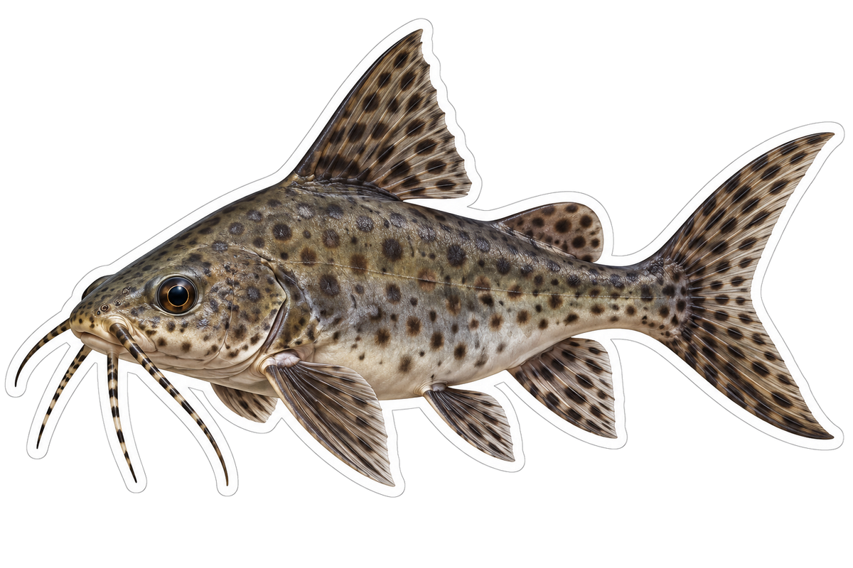 Spotted Gray Catfish with White Whiskers Art Vinyl Decal Stickers
