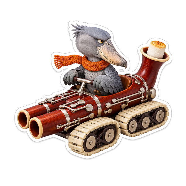Shoebill Bird in Musical Tracked Vehicle Vinyl Decal Stickers
