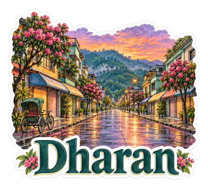 Dharan Rainy Street at Dusk Art Vinyl Decal Stickers