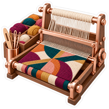 Copper Table Loom with Geometric Weaving Vinyl Decal Stickers
