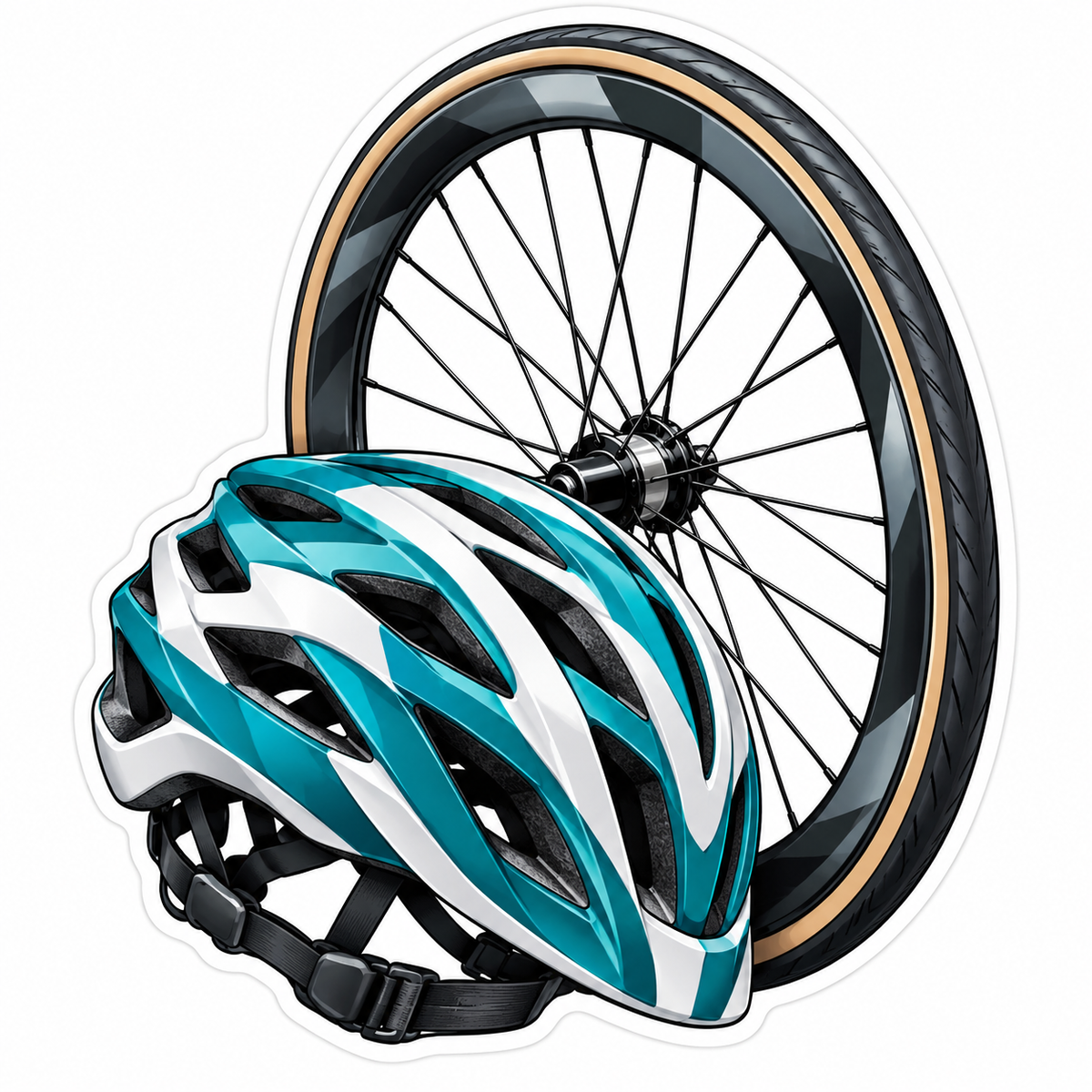 Teal Cycling Helmet and Wheel Art Vinyl Decal Stickers