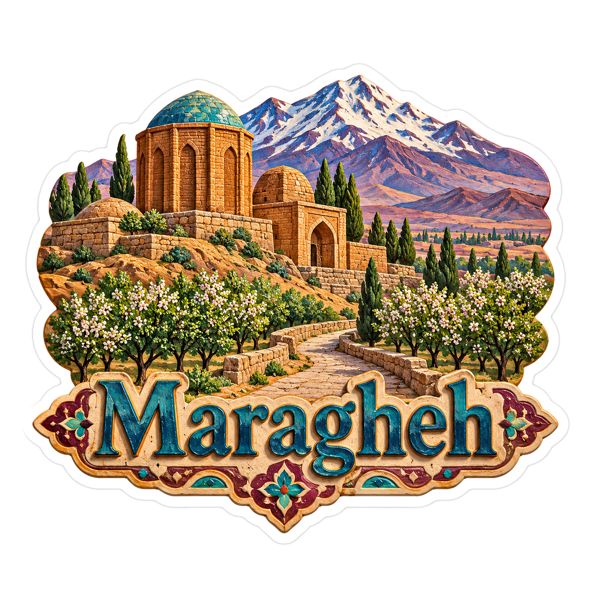 Maragheh Mountain Orchard Stone Tower Art Vinyl Decal Stickers
